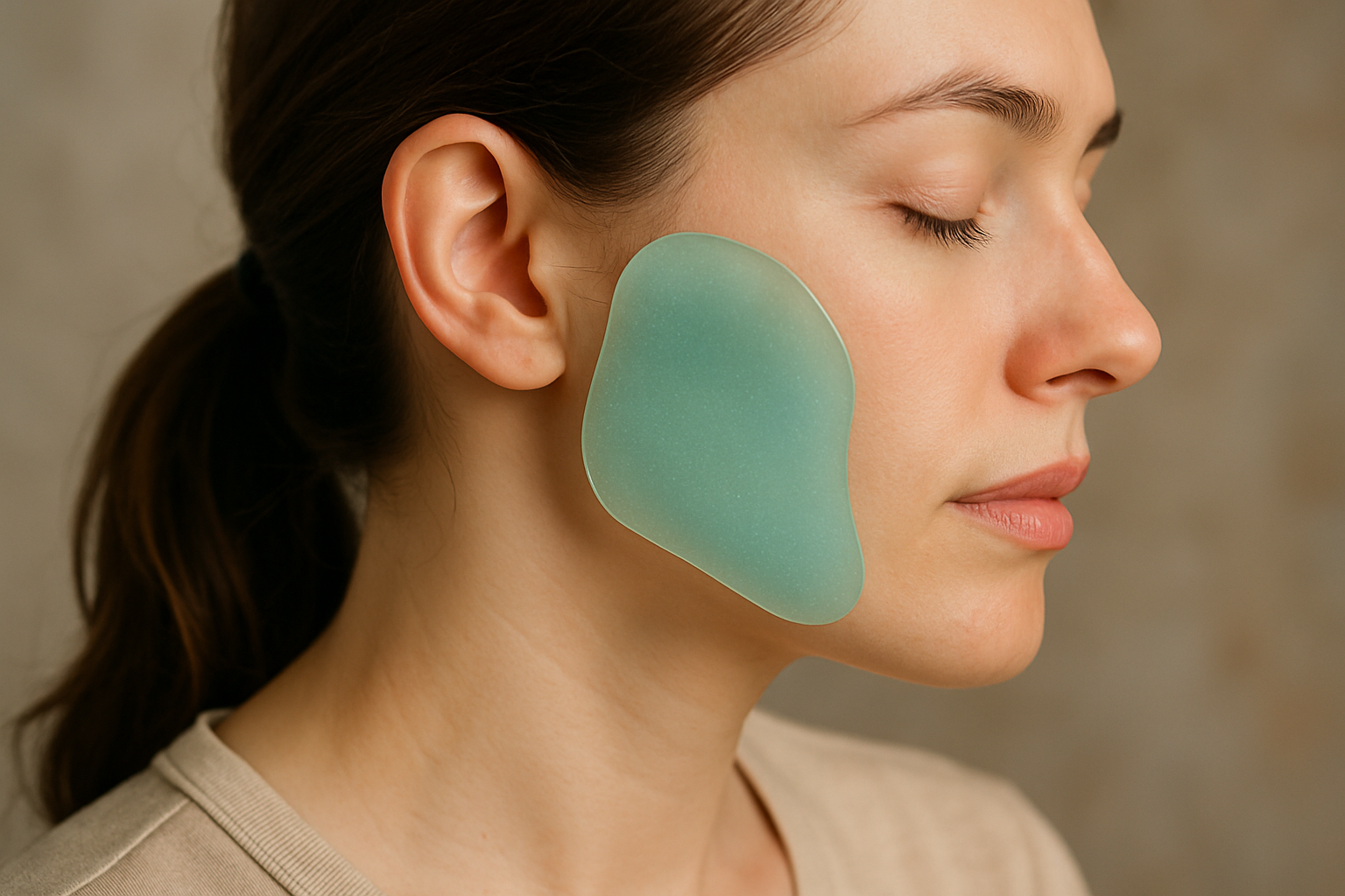 Create an image showing a person wearing a hydrogel patch fo | 턱관절 건강을 위한 최고의 솔루션 - 턱턱박사 공식 홈페이지